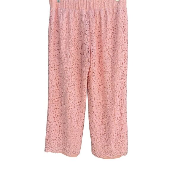 Isaac Mizrahi Live Womens Pink Lace Overlay Elastic Waist Lined Wide Leg Pants M - Picture 3 of 9